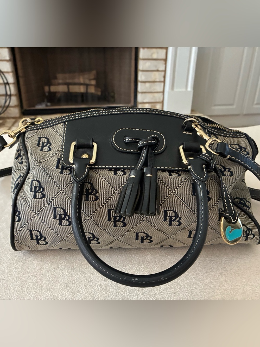 Vintage Dooney & Bourke Black and Gray monogram canvas domed satchel purse